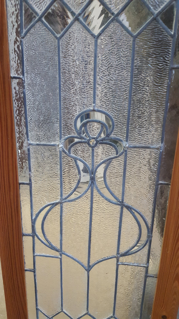 Art Nouveau Textured Leaded Glass Window in Wood Frame #GA9137