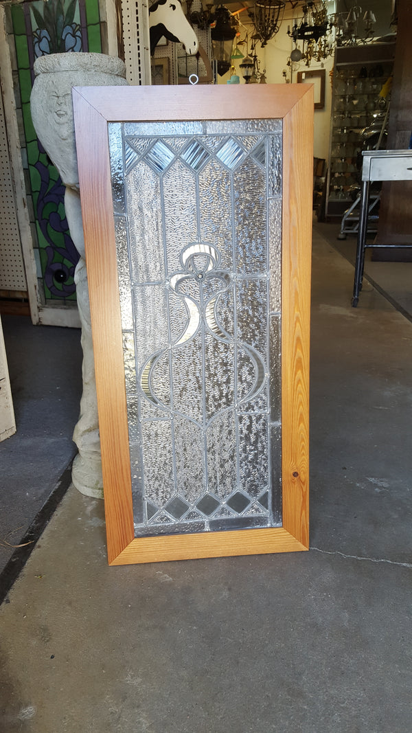 Art Nouveau Textured Leaded Glass Window in Wood Frame #GA9137