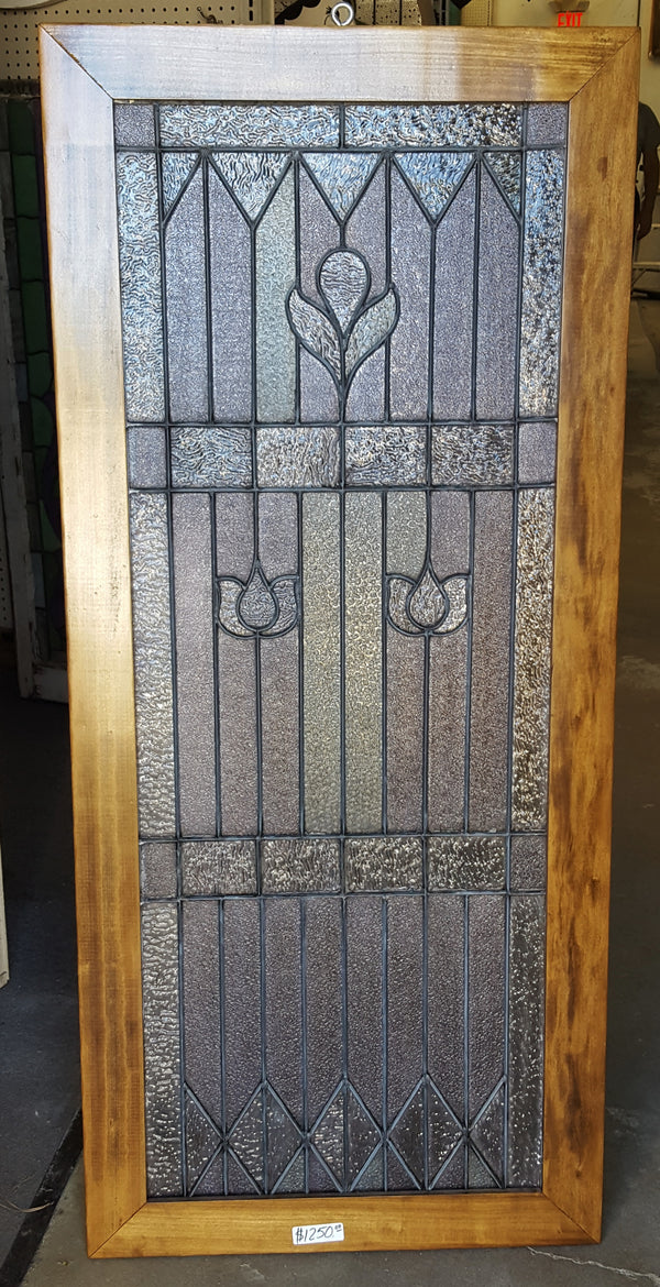 Art Nouveau Textured Leaded Amethyst Glass Window in Wood Frame #GA9138