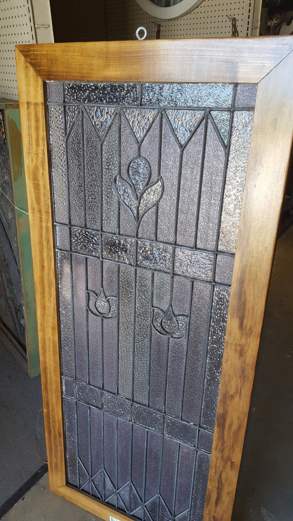 Art Nouveau Textured Leaded Amethyst Glass Window in Wood Frame #GA9138