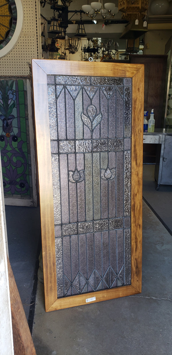 Art Nouveau Textured Leaded Amethyst Glass Window in Wood Frame #GA9138