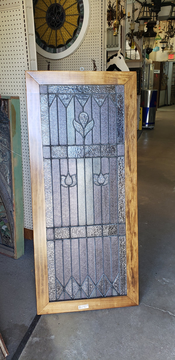 Art Nouveau Textured Leaded Amethyst Glass Window in Wood Frame #GA9138