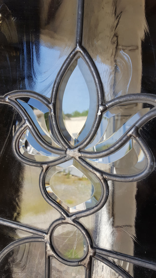 Art Nouveau Textured Leaded Beveled Window in Wood Frame  25 1/2" x 67 3/4" #GA9147