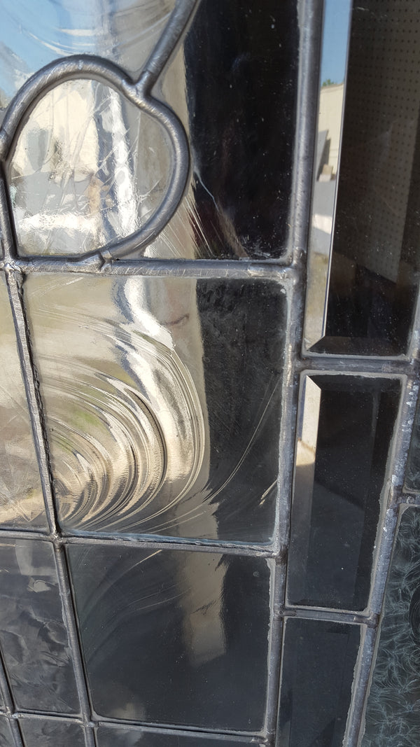 Art Nouveau Textured Leaded Beveled Window in Wood Frame  25 1/2" x 67 3/4" #GA9147