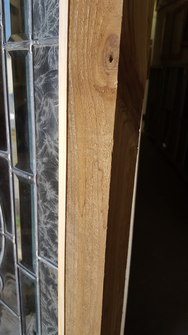 Art Nouveau Textured Leaded Beveled Window in Wood Frame  26" x 67  5/8" #GA9148