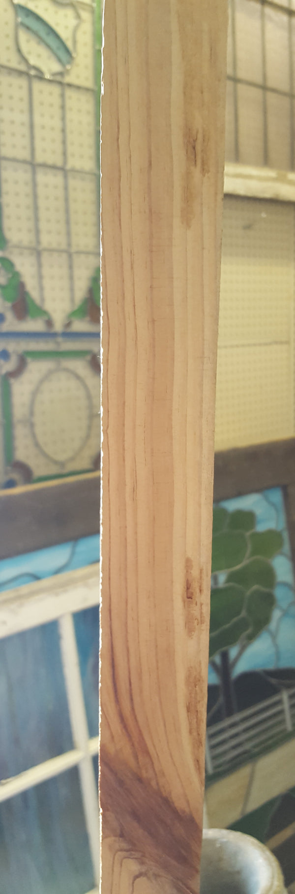Art Nouveau Textured Leaded Beveled Window in Wood Frame  26" x 67  5/8" #GA9148