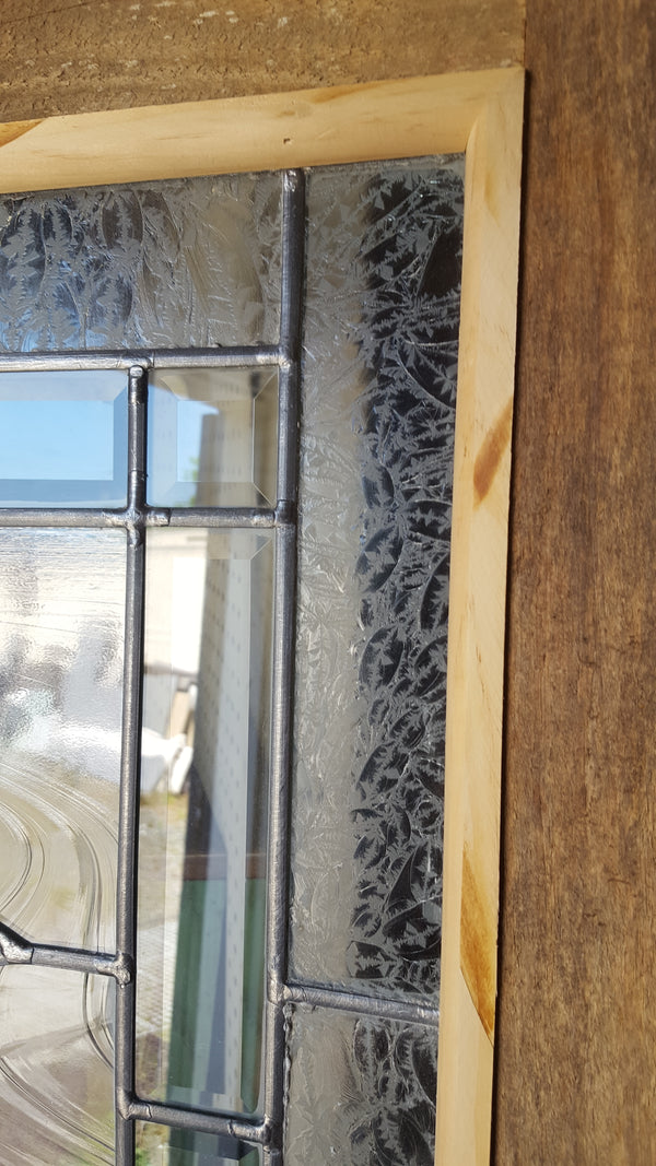 Art Nouveau Textured Leaded Beveled Window in Wood Frame  25 3/4" x 68" #GA9149