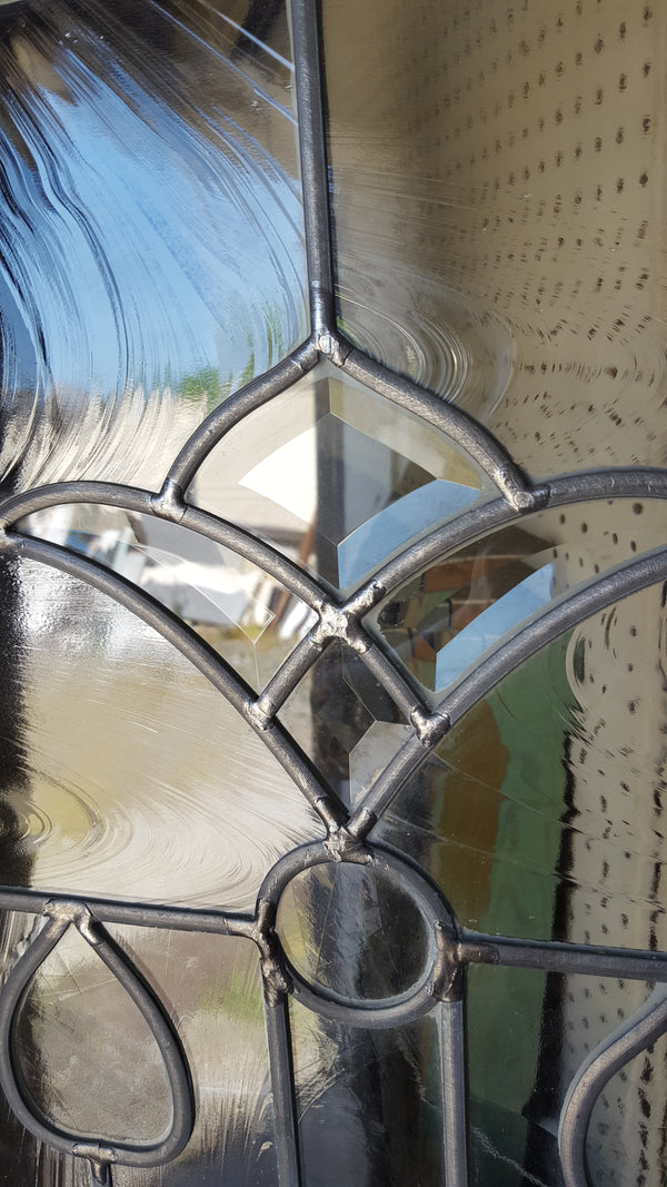Art Nouveau Textured Leaded Beveled Window in Wood Frame  25 1/4" x 67 1/4" #GA9150