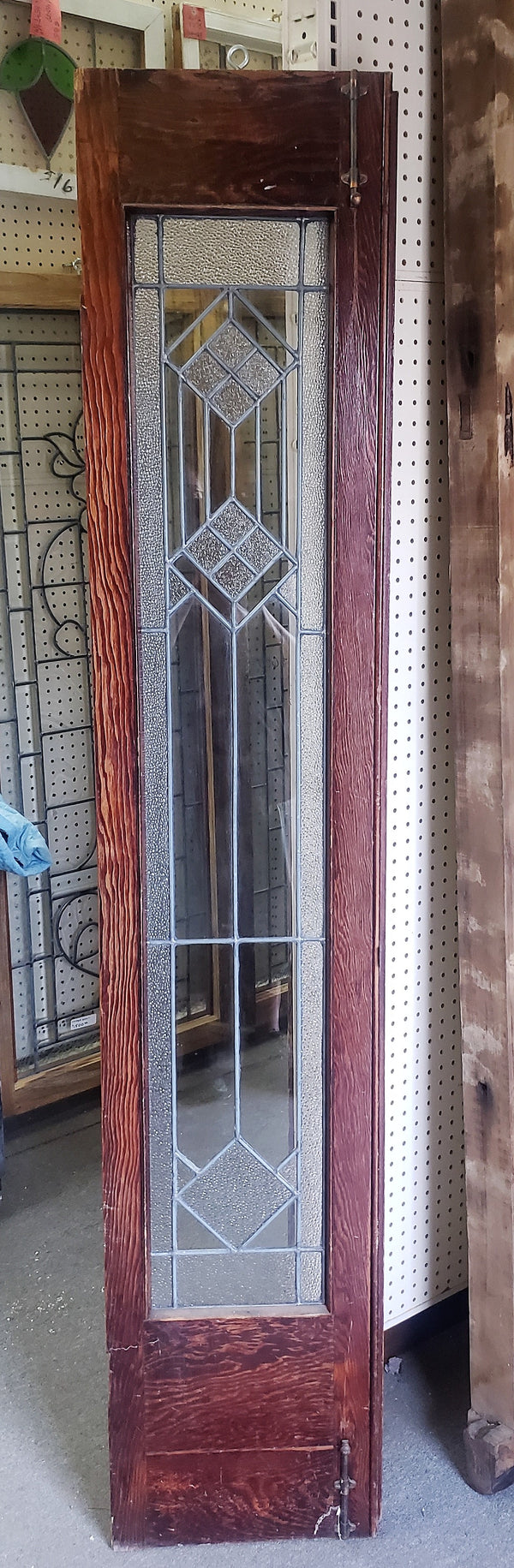 Art Deco Textured Leaded Window or Door in Wood Frame  14 3/4" x 75 1/2" #GA9152