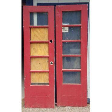 Pair of 5 Light Glass & Wood French Doors #GA804