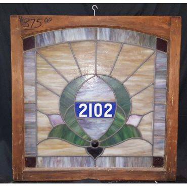 Multicolored Square Stained Glass Window in Wood Frame with 2102 Detail #GA4046