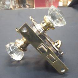Mortise Lock Set with Crystal Doorknobs Brass Backplates & Thumb Turn #GA1067