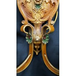 Pair of Ornate Multi Colored Art Deco Cast Iron & Wrought Iron Wall Sconces #GA1012