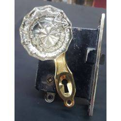 Mortise Lock Set with Crystal Doorknobs Brass Backplates & Thumb Turn #GA1067