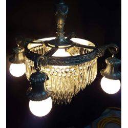 Art Deco 6 Light Tiered Prism Chandelier with Silver Leaf Trim 22" x 16" #GA509