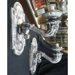 Pair of Very Large Ornate Aluminum Wall Sconces #GA725