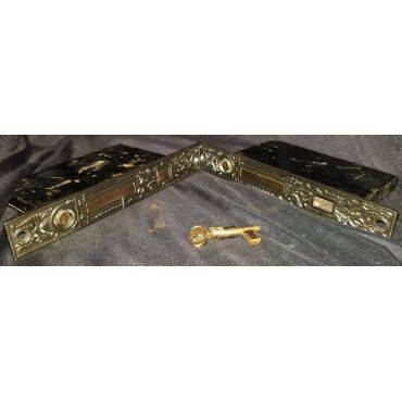 Ornate Pair of Victorian Brass Eastlake Pocket Door Lockset with Key #GA277
