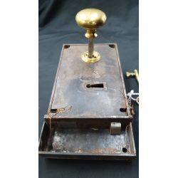 Restored 1800's Right Sided Iron & Brass Carpenter Style Lock Set #GA1051