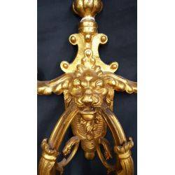 Pair of Solid Brass Ornate Lion's Head Candle Sconces #GA60