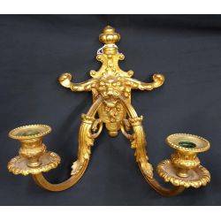 Pair of Solid Brass Ornate Lion's Head Candle Sconces #GA60
