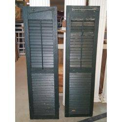 Pair of Green Wood Louvered  Shutters #GA4228