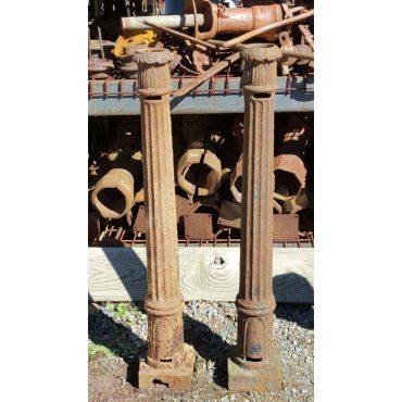 Set of 2 Cast Iron Tall Narrow Leaf Collared Newel Posts #GA86
