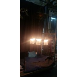 Six Light Round Brass Chandelier with Steuben Etched Glass Iridescent Shades #GA2029
