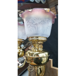 Converted Brass Two Light Sconce With Frosted Etched Ruffled Shades #G2LS