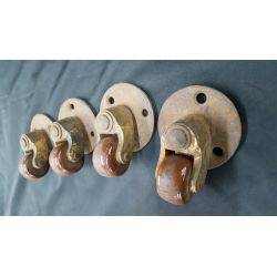 Set of 4 Iron Casters with 1 4/8" Round Wood Wheels #GA4267