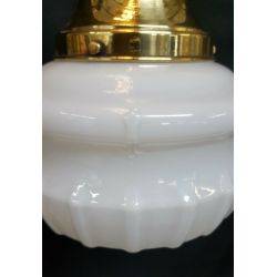 Art Deco White Opaque Pendant Light Fixture with Brass Trim  GA4347