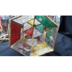 Multi-colored Textured Glass Lantern Chandelier with Chain & Ceiling Mount #Unique