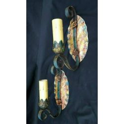 Pair of Art Deco Wrought Iron Multicolored Wall Sconces #GA1013