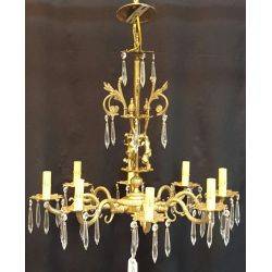 1800's Art Nouveau Cast Brass 8 Light Prism Chandelier 25" W x 40" T #GA500