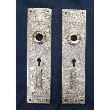 Solid Brass Ornate Birds & Butterflies Door Knob Back Plates #GA4220