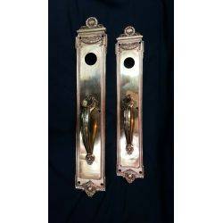 Pair of Large Red Brass Ornate Wreath Design Door Pull Latch Plates #GA1025
