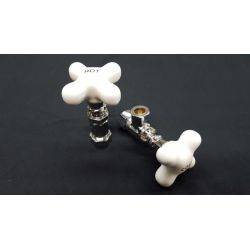 Pair of Large Porcelain & Chrome Hot & Cold Faucet Knobs #GA183