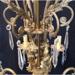 1800's Art Nouveau Cast Brass 8 Light Prism Chandelier 25" W x 40" T #GA500