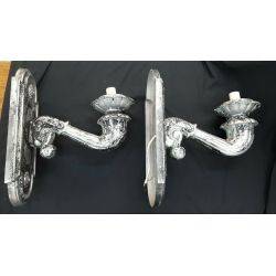Pair of Very Large Ornate Aluminum Wall Sconces #GA725