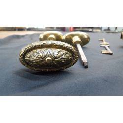 Rare 1800s Ornate Solid Brass Griffin Design Double Door Rim Lock Set with Keys #GA1060