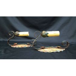 Pair of Art Deco Wrought Iron Multicolored Wall Sconces #GA1013