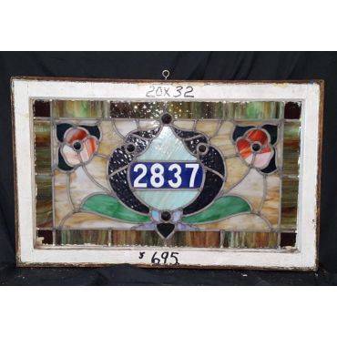 Multicolored Stained Glass Window in Wood Frame with 2837 Detail #GA4045