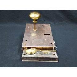 Early 1800s Authentic Cast Iron Left Handed Carpenter Rim Lock with Reproduction Brass Key #GA245
