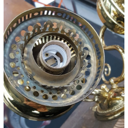 Converted Brass Two Light Sconce With Frosted Etched Ruffled Shades #G2LS