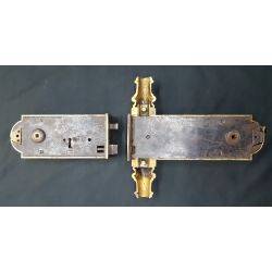 Rare 1800s Ornate Solid Brass Griffin Design Double Door Rim Lock Set with Keys #GA1060