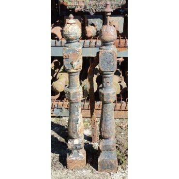 Set of 2 Cast Iron Newel Posts With Tear Drop Finials #GA83