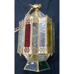 Multi-colored Textured Glass Lantern Chandelier with Chain & Ceiling Mount #Unique