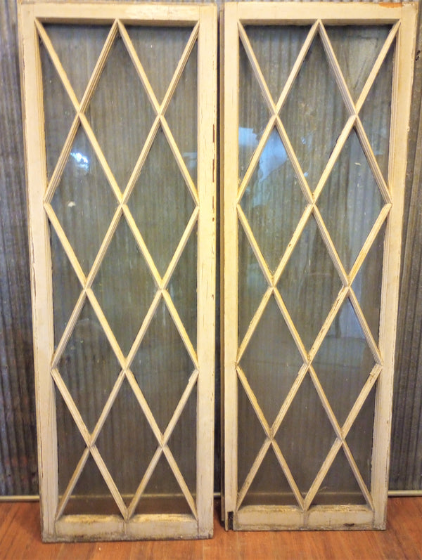 Pair of Diamond Paned Windows in Wood Frame 24 1/4" x 71 1/2" #GA-S022