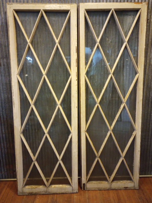 Pair of Diamond Paned Windows in Wood Frame 24 1/4" x 71 1/2" #GA-S022