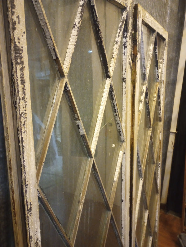 Pair of Diamond Paned Windows in Wood Frame 24 1/4" x 71 1/2" #GA-S022