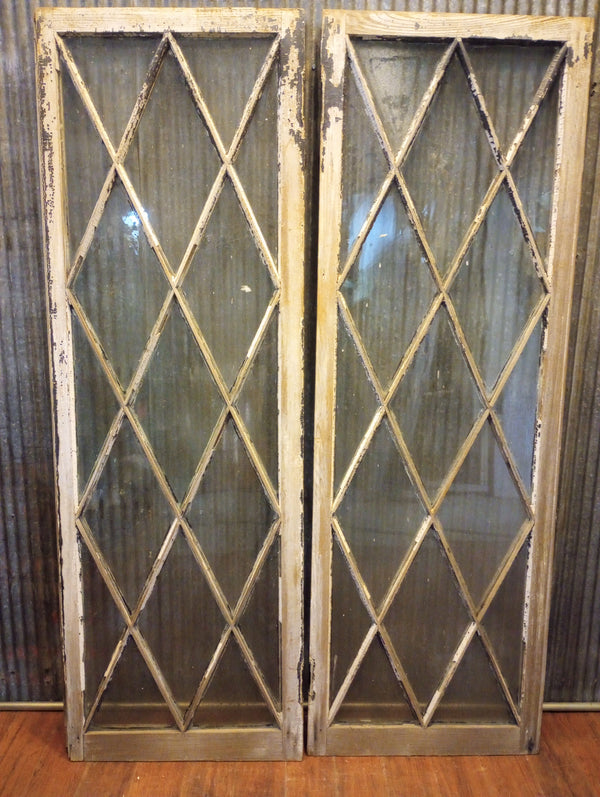 Pair of Diamond Paned Windows in Wood Frame 24 1/4" x 71 1/2" #GA-S022